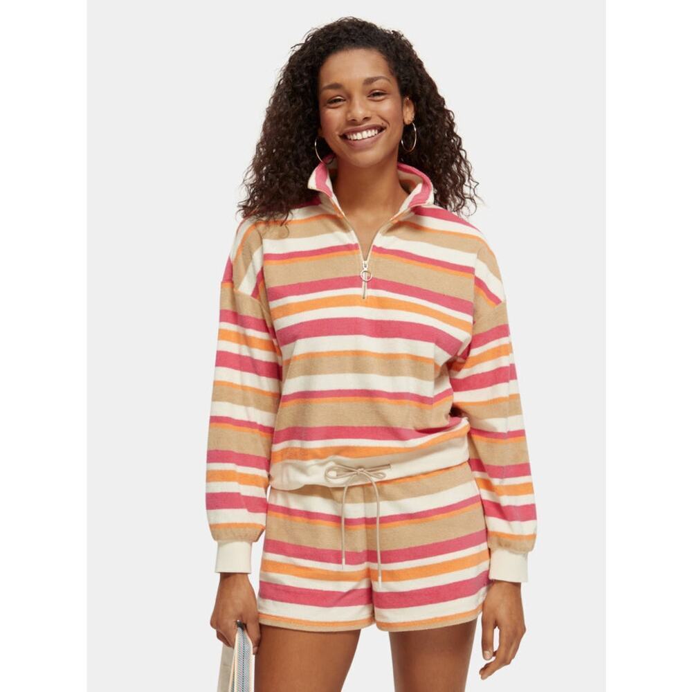 Scotch & Soda Half zip towelling sweater striped women’s size‎ XS